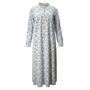 Vintage Nightgown Women Medium Blue Excellent Flannel Toile Floral Deer Lace